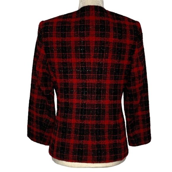 Preston York Wool Blend Blazer Jacket 8P Red Plaid Button Up Metallic Lined - Picture 3 of 4